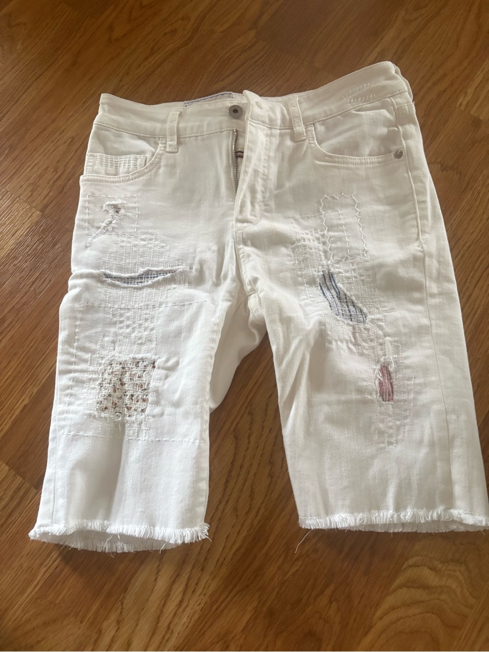 PilcroLetterpress White Distressed Patchwork Bermuda Shorts